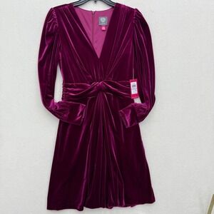 Vince Camuto Velvet Dress Size 6 Purple Long Sleeve Party Cocktail Christmas